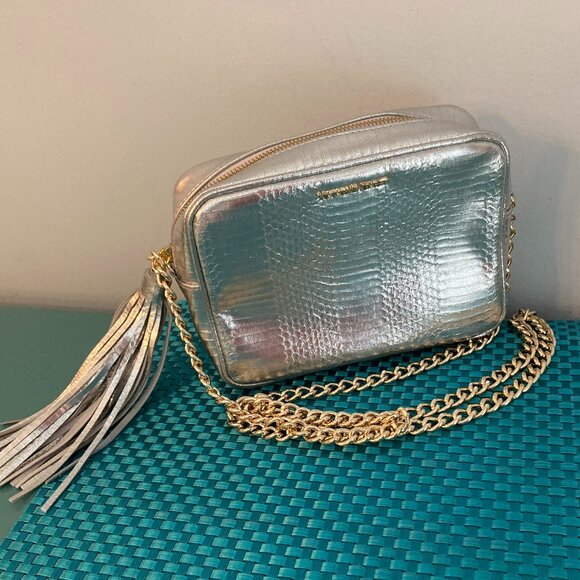 Victoria's Secret Metallic Snakeskin Crossbody Bag with Tassel and Gold Chain - Picture 3 of 12